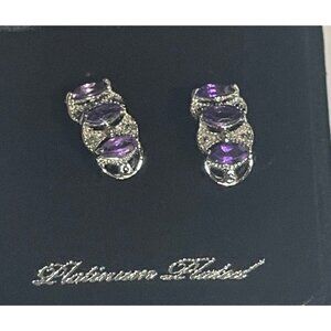 Platinum Plated Amethyst CZ & Crystal Hoop Earrings By Gold Coast Jewelry